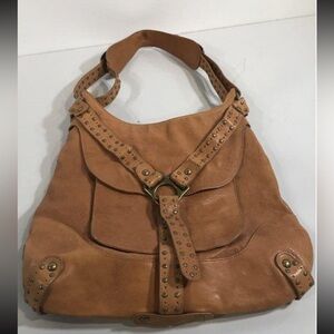 Kooba Tan Leather Studded Women's Hobo Shoulder Bag